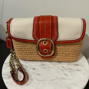 Coach Woven Straw Convertible Wristlet/ Handbag EUC